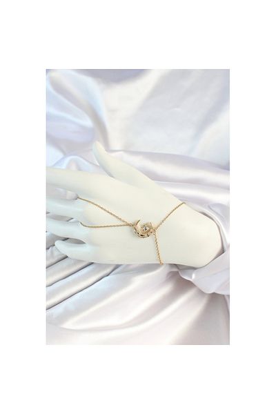 Skygo 316L Steel Gold Color Chain Zircon Stone Moon Figured Şahmeran - Tj-Sn651
