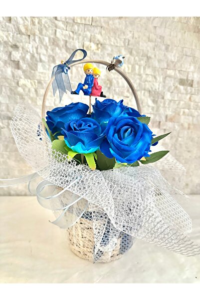 Luvi Handmade Kadife🌹Aşırı Doğal Mavi Gül Sepeti Kalıcı(Yapay)