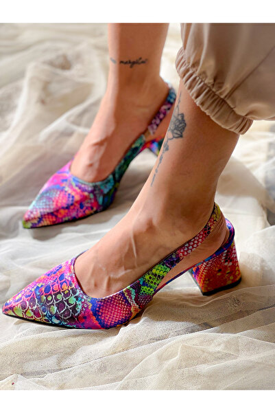 BERFONA SANDALE MARIA CU TOC DE 5 CM, CU PIELE DE ȘARPE COLORATE