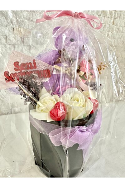 Luvi Handmade Ayıcıklı Hediye Poşeti Gül Yapay