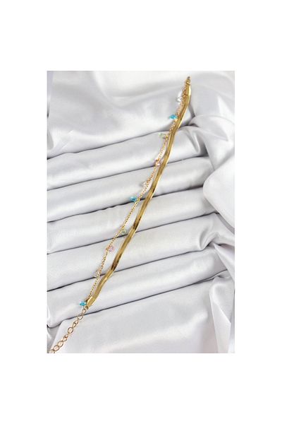 Skygo 316L Steel Gold Color Mixed Color Crystal Stone 2-Piece Women's Bracelet - Tj-Bb7093