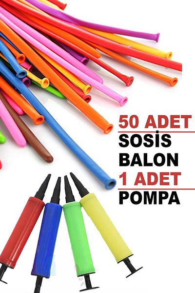ferah feza 50 Sausage Balloons and 1 Mini Balloon Pump |   Mixed Color Sausage Balloon for Party Set of 50