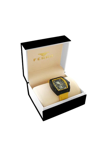 Tesbihane Ferro Yellow Color Silicone Cord Men's Wrist Watch Th-Fm31351Dwt-Zn