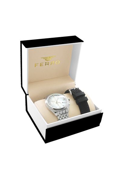 Tesbihane Ferro Steel-Silicone Can Replace Double Cord Men's Wrist Watch Th-Fm31387Awt-A