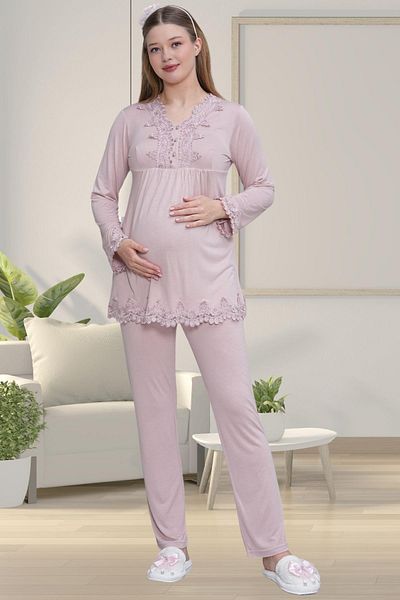 Mecit Pijama Mecit 1517 Dusty Rose Maternity Pajama Set with Dressing