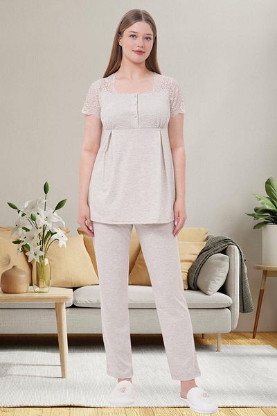 Mecit Pijama Mecit 6056 Mink Maternity Maternity Pajama Set