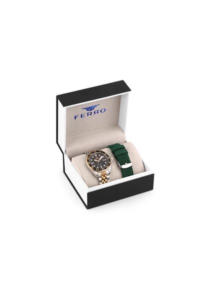 Tesbihane Ferro Steel-Silicone Can Replace Double Cord Men's Wrist Watch Th-Fm31927Da-E2