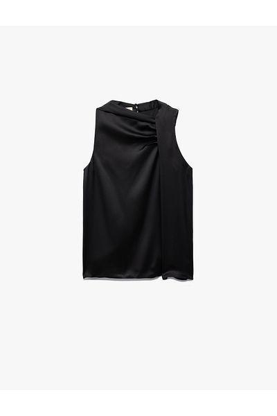 Koton New Season Crew Neck Sleeveless Satin Blouse with Drape Detail