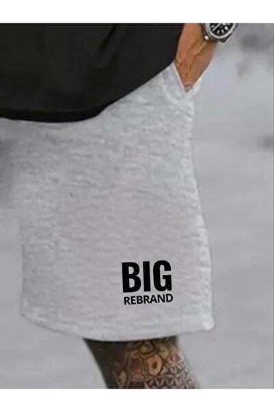 Trendglow Μπλουζάκι Big Rebrand Χτενισμένο βαμβακερό σορτς - Μαύρο γκρι σορτς T-shirt Team printed Oversize Crew Neck