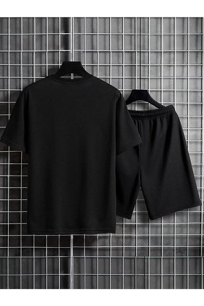 Mythologie Cr7 T-shirt Shorts - Black Shorts T-Shirt Bottom Top Set Printed Oversize Crew Neck