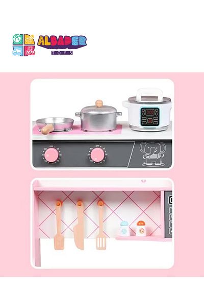 ALBADER Wooden Kitchen Set Toy, Kitchen for Kids WIth Oven, Kids Kitchen Playset With Cook Food