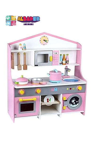 ALBADER Wooden Kitchen Set Toy, Kitchen for Kids WIth Oven, Kids Kitchen Playset With Cook Food