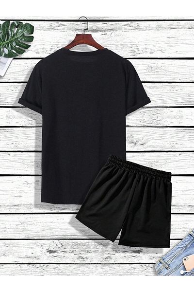 Mythologie Paris Je T'aime T-shirt Shorts - Black T-Shirt with Shorts Top and Bottom Set Printed Oversize Crew Neck