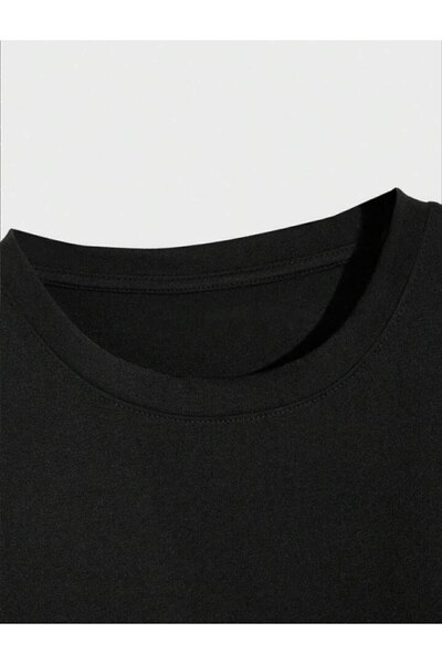 Trendglow Μπλουζάκι Big Rebrand Χτενισμένο βαμβακερό σορτς - Μαύρο γκρι σορτς T-shirt Team printed Oversize Crew Neck