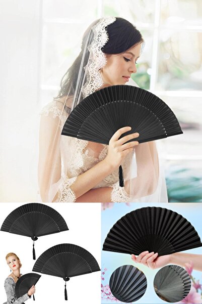 Yu Su Tools 10 Siyah Katlanabilir Bambu Kumaş Yelpaze - Şık ve Taşınabilir Ge...