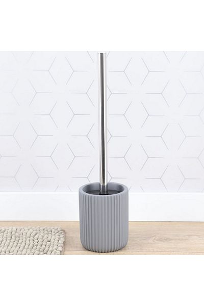 Tendance Stainless Steel Handle Polyresin Toilet Brush with Holder Grey and Silver