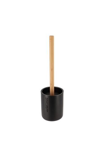 Tendance Bamboo Handle Polyresin Toilet Brush with Holder Black and Brown