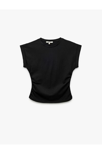 Koton Tricou cu mânecă șapcă cu guler rotund din țesătură nouă sezon