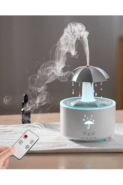 TOBY Rotating Umbrella Humidifier with 7 LED Lights, Remote Control and Timer, 300ml, White