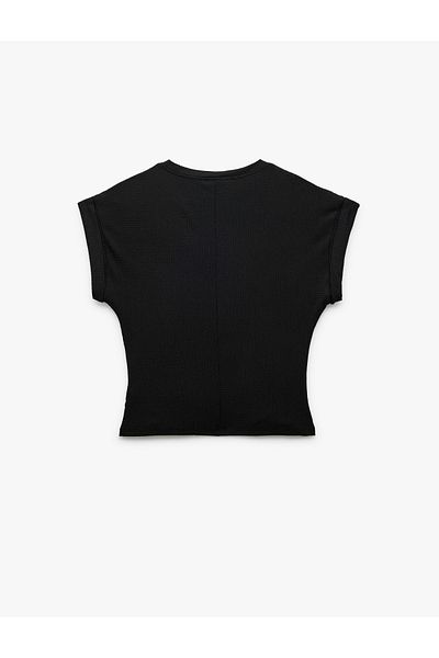 Koton Tricou cu mânecă șapcă cu guler rotund din țesătură nouă sezon