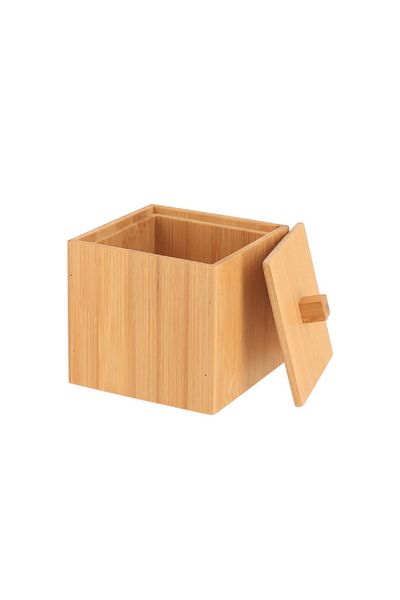 Tendance Square Shaped Natural Bamboo Cotton Box with Lid Brown