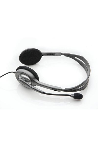 logitech H111 Stereo On-Ear Headphones Wired 3.5 mm Connector Rotating Microphone Silver