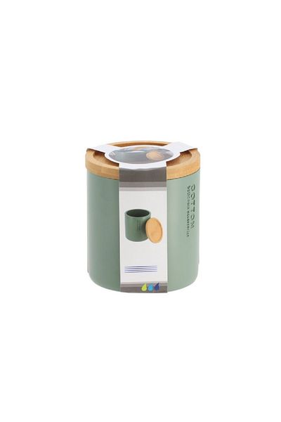 Tendance Polyresin Cotton Box with Bamboo Lid Khaki Green and Brown