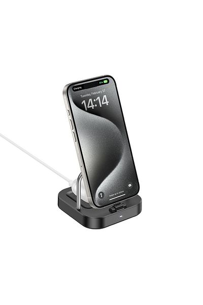 REDz Accessories Încărcător de telefon și căști, Hoco CQ16B, Tip-C + încărcare wireless, 5W, 3A, 30W, Negru