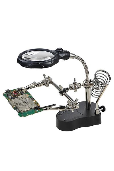 TAREZ Mg-16126 Magnifying Soldering Stand – with Led Light, 3.5X and 12X Eyepiece, Adjustable Clamp