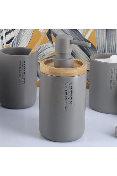 Tendance Polyresin and Bamboo Liquid Soap Dispenser Grey and Brown 280ml