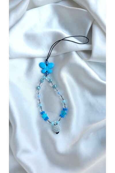Brenida Blue Butterfly and Star Beaded Phone Charm with Pearl