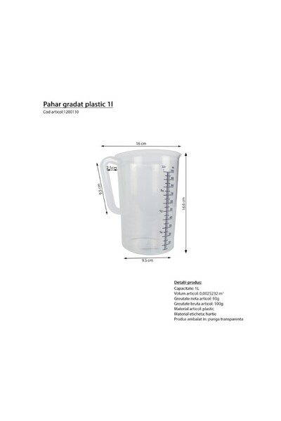 AzHome Graduated cup, Plastic, 1L