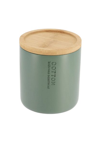 Tendance Polyresin Cotton Box with Bamboo Lid Khaki Green and Brown