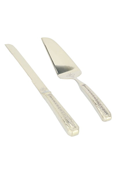 Generic Al Saif Gallery steel cake serving spoon set, two pieces, engraved - ...