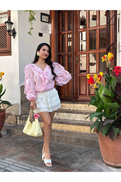 Kyra Studios Oversize Kesim Fırfır Muadil Gömlek 5030