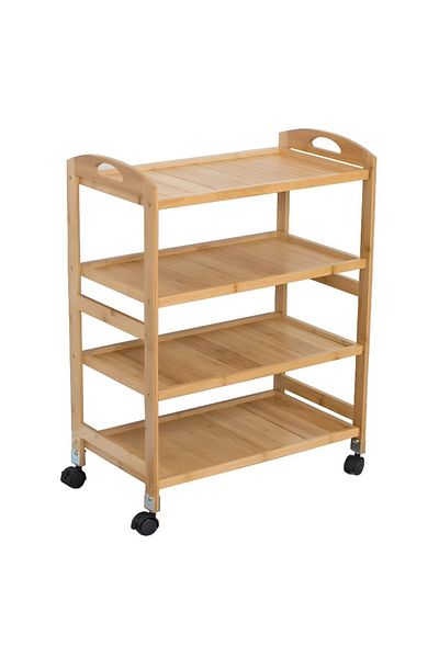 rexa 4-Tier Bamboo Rolling Cart Trolley Storage Organizer with Wheels *SIZE H86xW33xL56