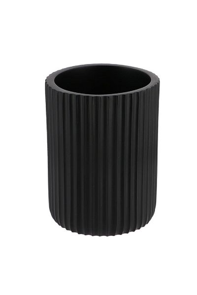 Tendance Round Shaped Striated Matte Polyresin Bathroom Tumbler Black
