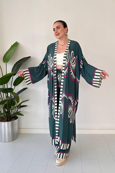 MaziButik Set Maxi Kimono Verde