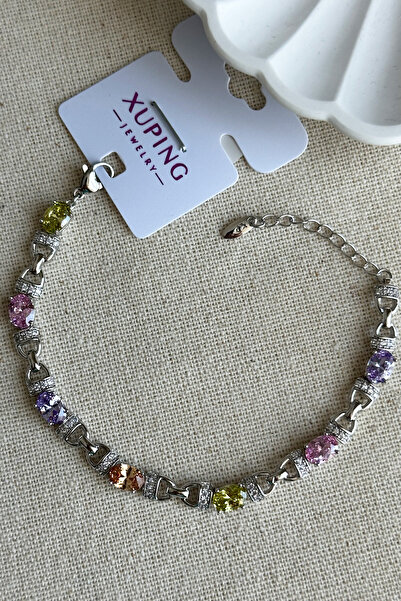 Modacaprea Xuping Renkli Taşlı Zincir Taşlı Kadın Bileklik – 16+3 cm | Gümüş ...