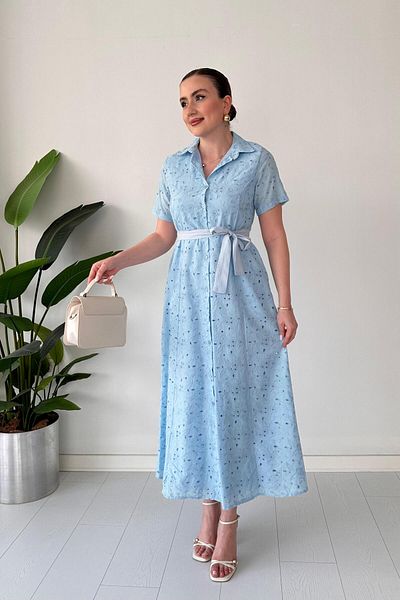 MaziButik Rochie cămașă Fisto cu curea Baby Blue