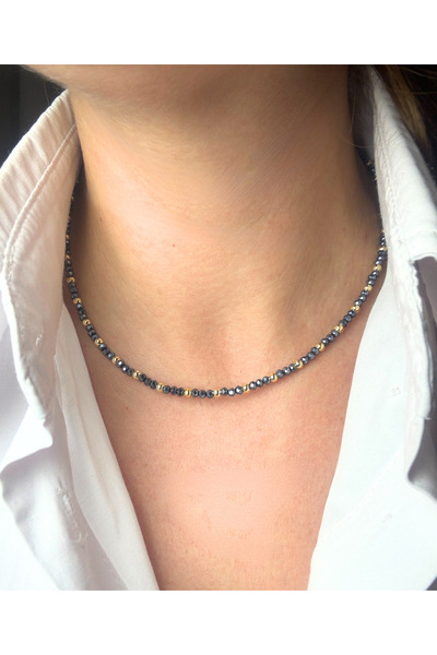 LYRA OFFİCİAL Lyra Anthracite Gold Detailed Elegant Bead Necklace