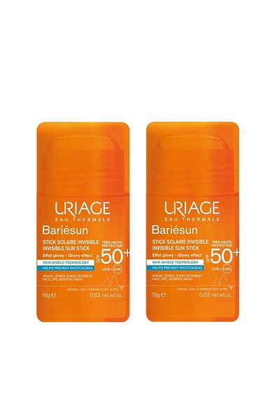 Uriage Pack of 2 x Invisible Stick for Sun Protection with SPF 50+ Bariesun, 18 g, Uriage