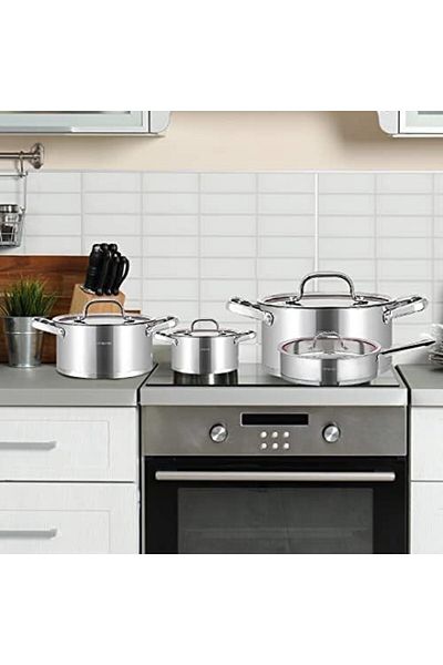 Arshia 8-Piece Stainless Steel Cookware Set – Induction Ready, Non-Stick, Glass Lids