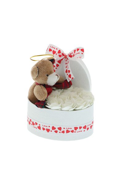GiftExpress Arrangement with white roses and love teddy bear 15cm