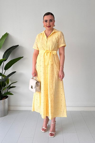 MaziButik Rochie cămașă Fisto cu curea Galben