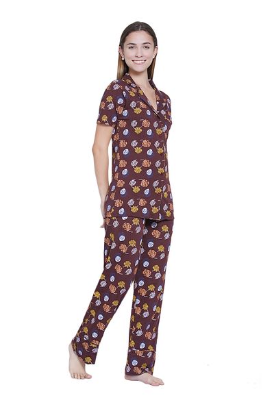 LAUREN SMITH Women's Pajama Set Half Sleeve Top with pants 2 Piece Sleepwear Cotton Ladies Soft Pjs Lounge Set