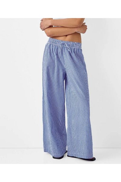 Köstebek Blue Striped Cotton Pajama Pants with Elastic Waist