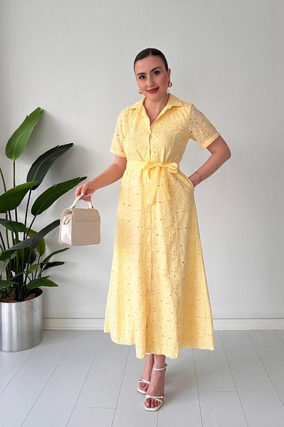 MaziButik Rochie cămașă Fisto cu curea Galben