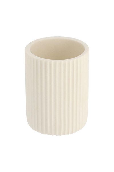 Tendance Round Shaped Striated Matte Polyresin Bathroom Tumbler White