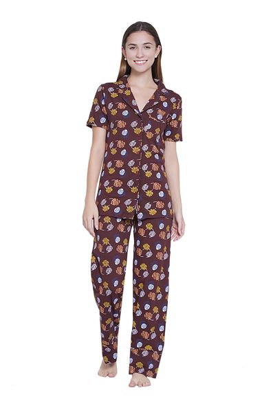 LAUREN SMITH Women's Pajama Set Half Sleeve Top with pants 2 Piece Sleepwear Cotton Ladies Soft Pjs Lounge Set